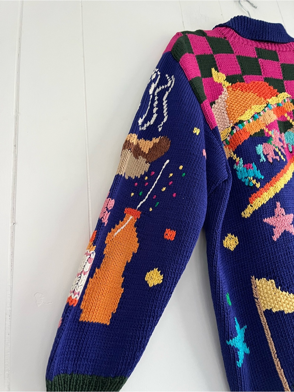Vintage 1989 Berek Sweater Hand Knitted Carnival Circus Size Medium - Picture 13 of 16